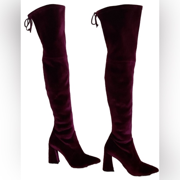Stuart Weitzman Shoes - Stuart Weitzman Bourdeux Red Highland Highstreet Velvet Thigh High Heeled Boot 9